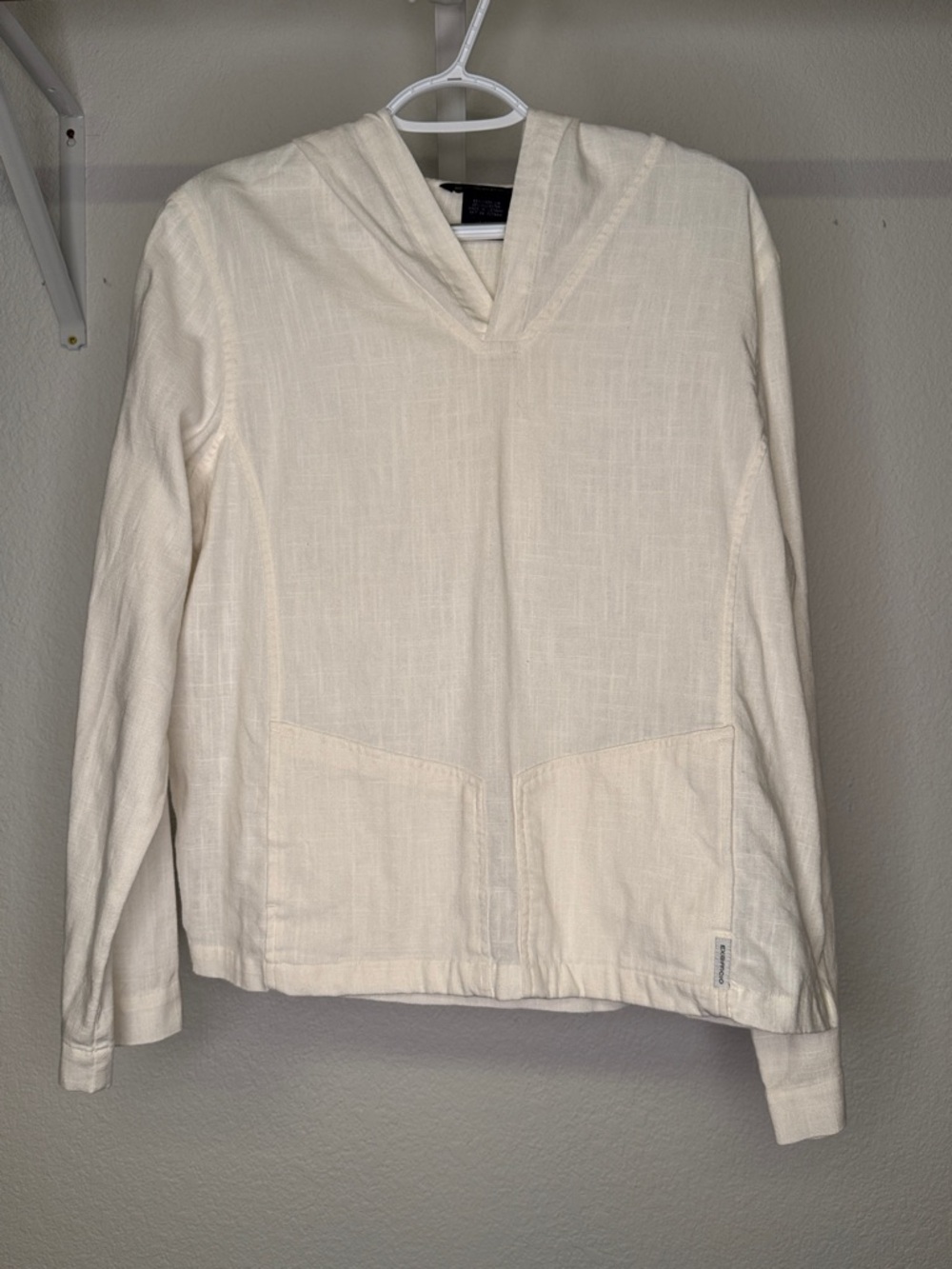 ExOfficio Off White Hooded Logo Linen Blend Top